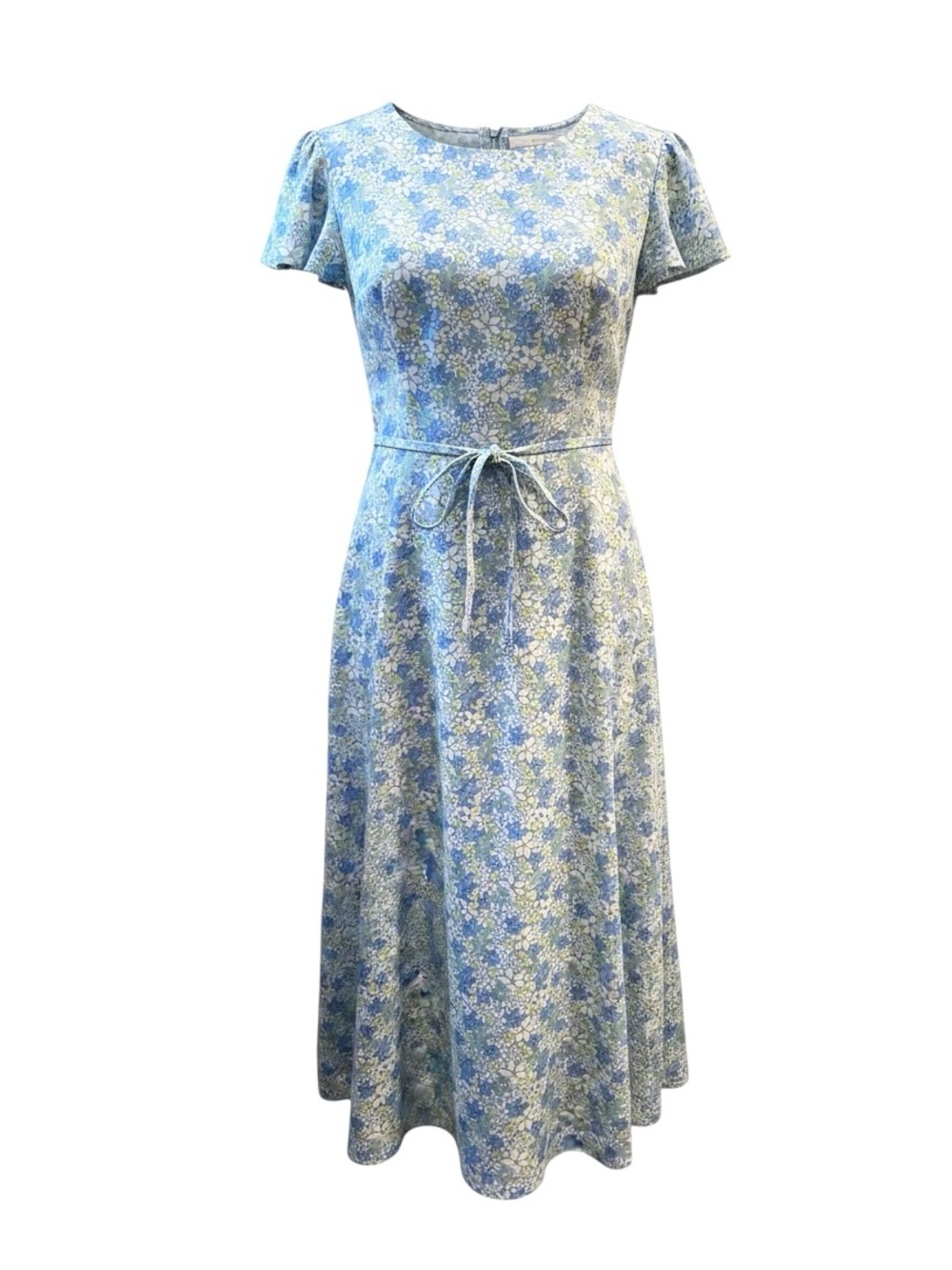 Blair Blue Floral Tie-Waist Midi Dress Excellent Condition Vintage